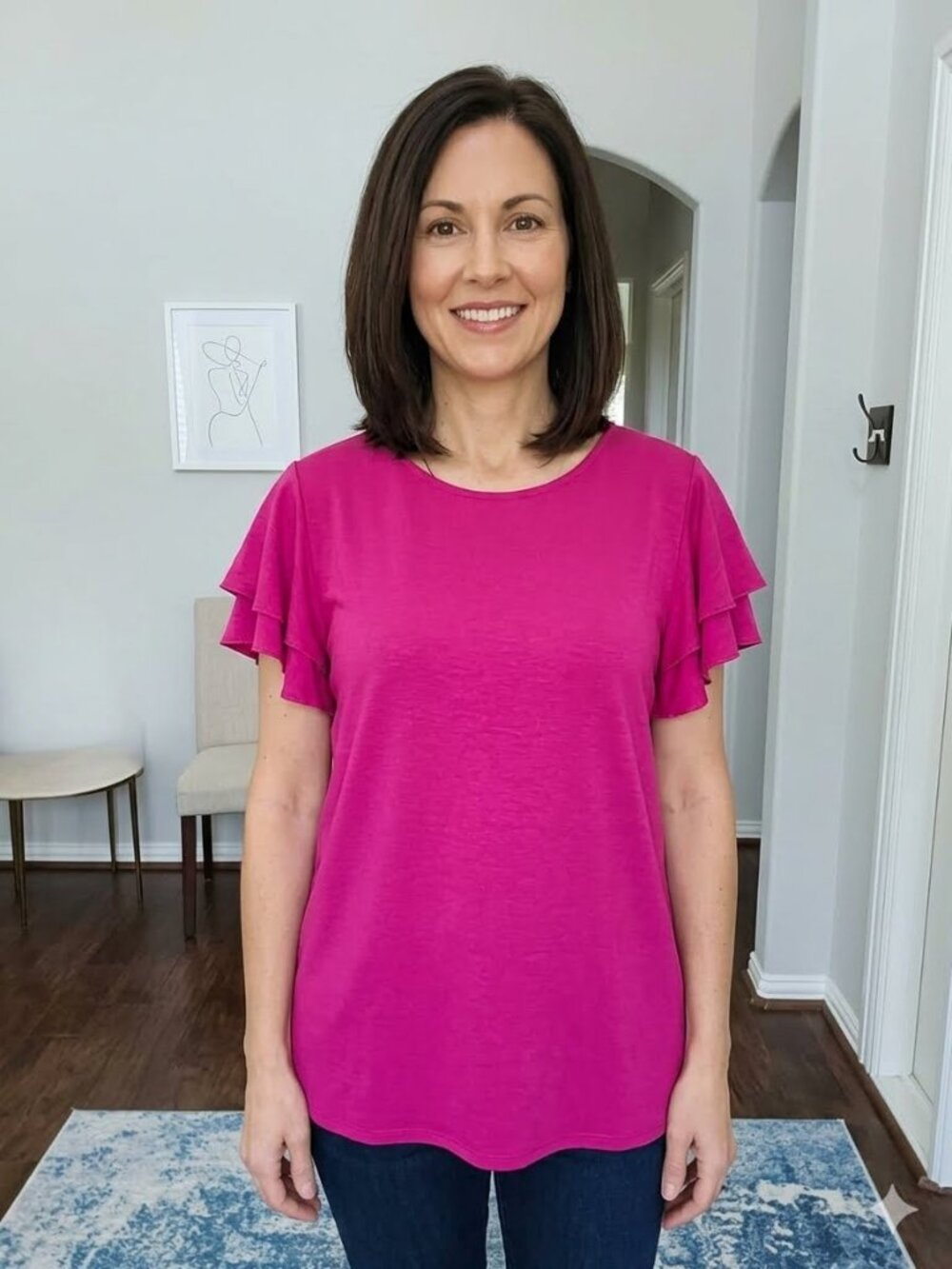 Hot Pink Ruffle Sleeve Blouse Size XL